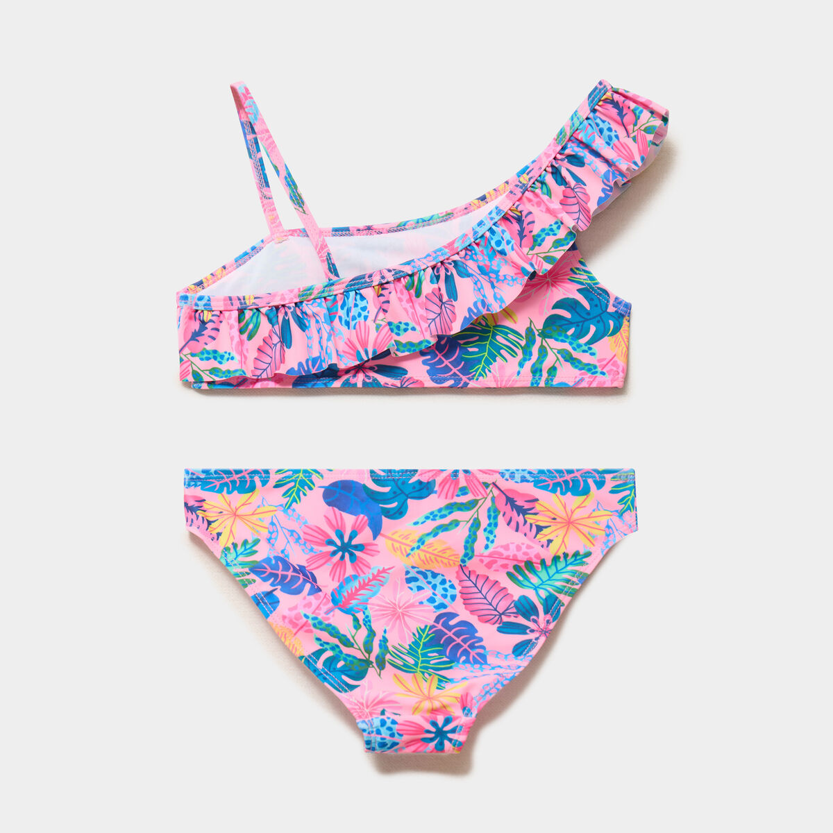 Maillot de bain 2 pi&egrave;ces &agrave; volants rose fluo fille