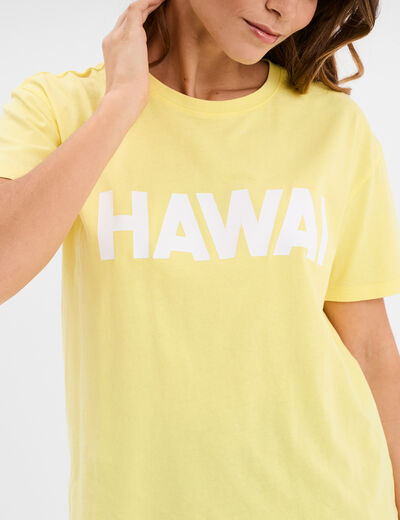 T-shirt droit manches courtes coton jaune fluo femme