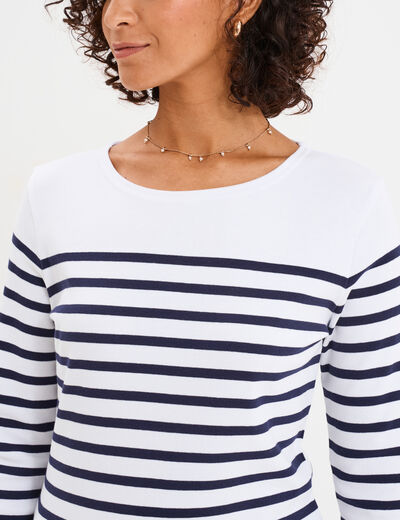 T-shirt marini&egrave;re manches longues coton blanc femme