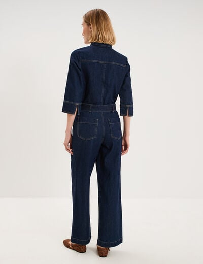 Combinaison pantalon large en jean coton denim brut femme
