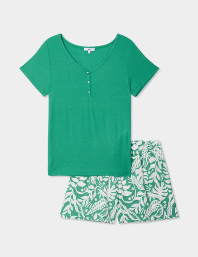 Ensemble pyjama short et t-shirt vert femme