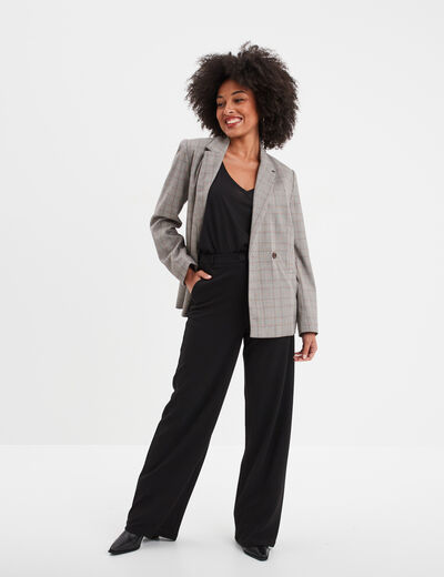 Pantalon large fluide taille élastiquée noir femme