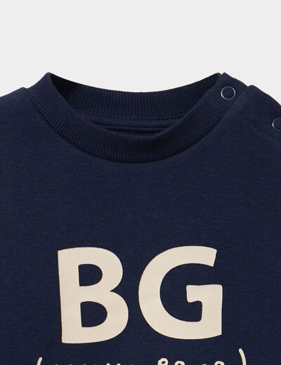 Sweat molletonn&eacute; &eacute;paule boutonn&eacute;e bleu marine b&eacute;b&eacute; gar&ccedil;on