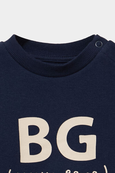 Sweat molletonn&eacute; &eacute;paule boutonn&eacute;e bleu marine b&eacute;b&eacute; gar&ccedil;on