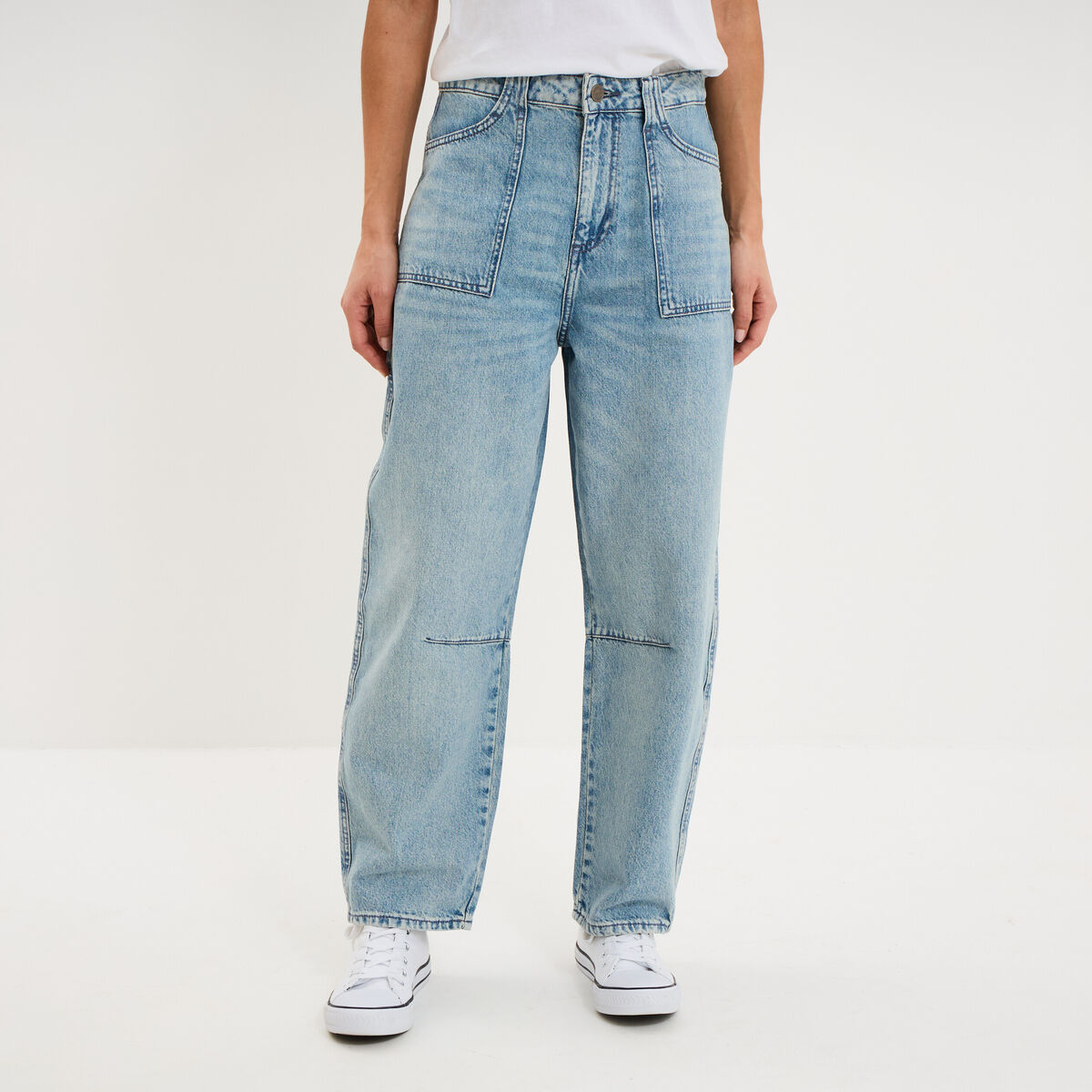 Jean balloon coton denim bleach femme