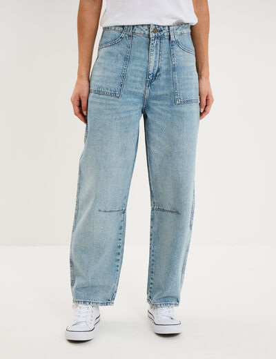 Jean balloon coton denim bleach femme