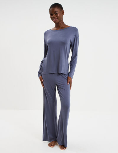 Ensemble pyjama t-shirt et pantalon bleu gris femme