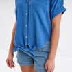 Chemise nouée manches courtes gaze coton bleu foncé femme
