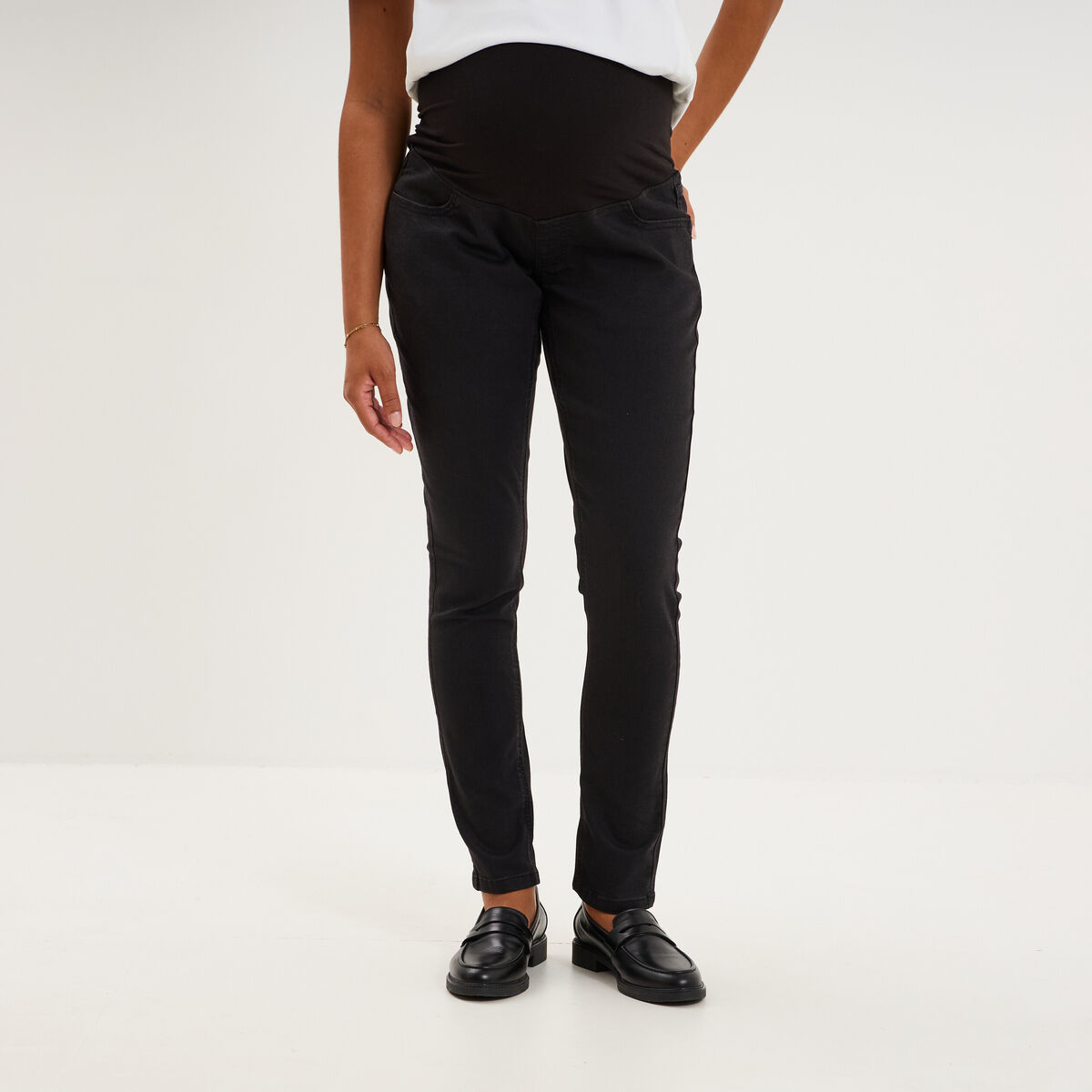 Jegging grossesse confort avec bandeau denim noir femme maternit&eacute;