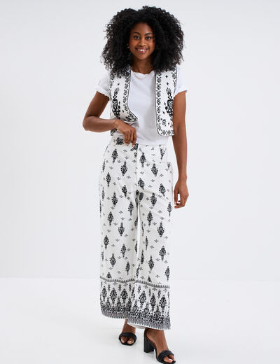 Pantalon regular ecru femme