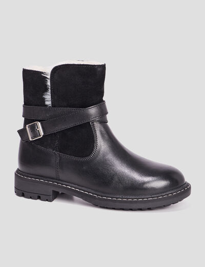 Bottines fourrées avec boucles en cuir noir fille