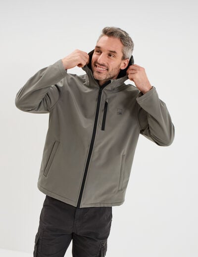 Blouson d&eacute;perlant fourr&eacute; &agrave; capuche gris homme
