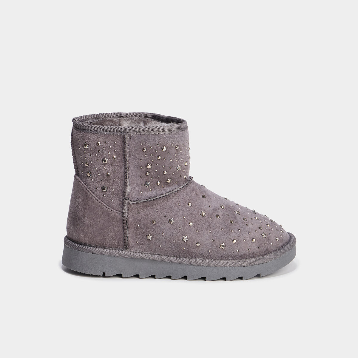 Boots fourr&eacute;es &agrave; clous gris fille