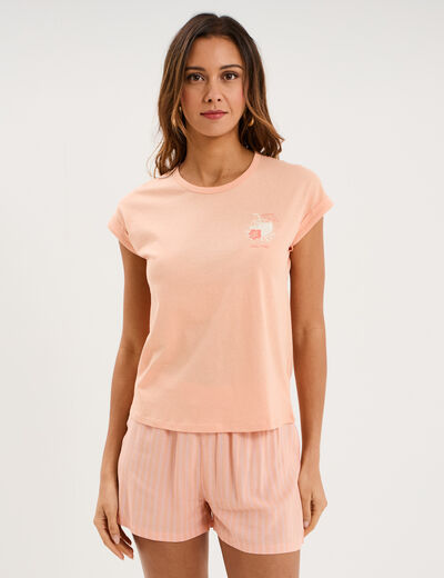 Ensemble pyjama short et t-shirt orange clair femme