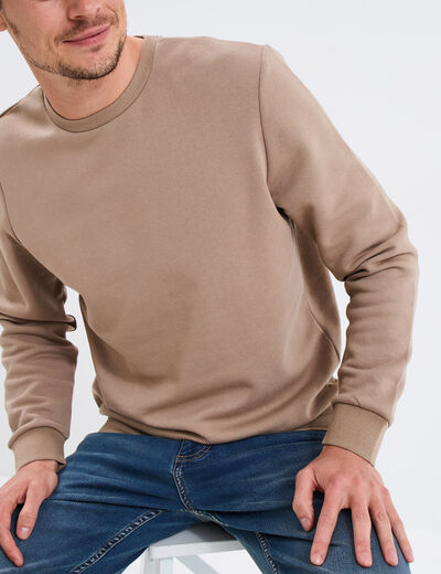 Sweat molleton col rond taupe homme
