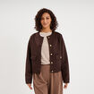 Veste boutonn&eacute;e effet su&eacute;dine marron fonc&eacute; femme