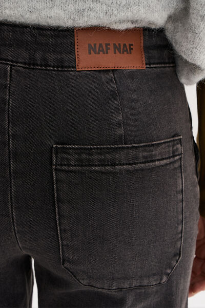 Jean large cropped &agrave; pont taille haute denim noir femme