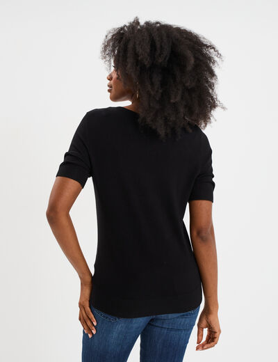 Pull manches courtes col rond noir femme