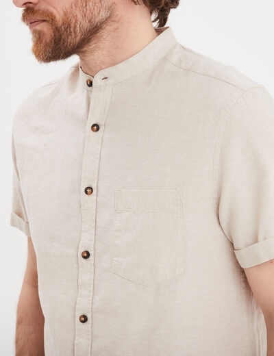 Chemise col mao lin mélangé gris clair homme