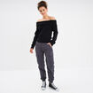 Pantalon cargo taille haute ajustable gris foncé femme