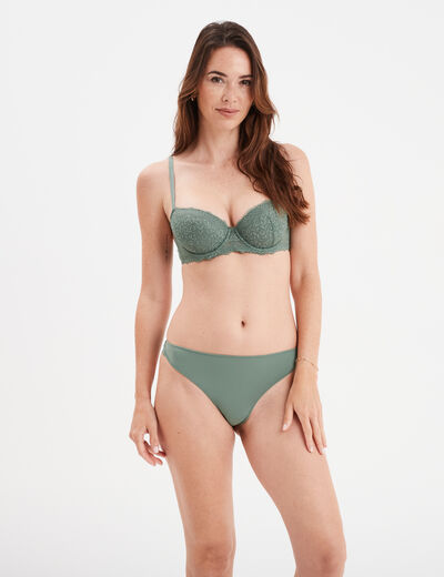 Tanga avec micro dentelle vert kaki femme