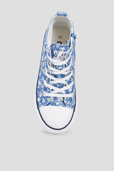 Baskets montantes en toile bout renforc&eacute; bleu fille