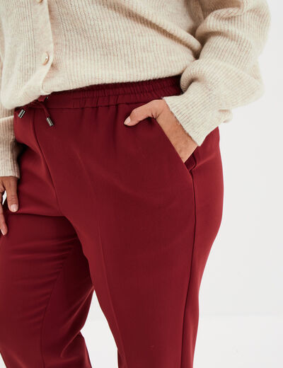 Pantalon city paperbag taille &eacute;lastiqu&eacute;e bordeaux femme grande taille