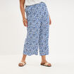 Pantalon large fluide effet gaufr&eacute; ecru femme grande taille