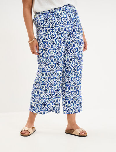 Pantalon large fluide effet gaufr&eacute; ecru femme grande taille