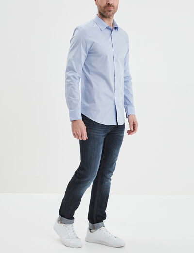 Chemise effet stretch manches longues bleu ciel homme