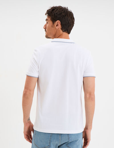 Polo manches courtes bords contrastés blanc homme