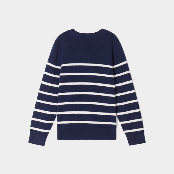 pull mariniere col rond coton creeks bleu marine garcon Pull marinière col rond coton Creeks bleu marine garçon