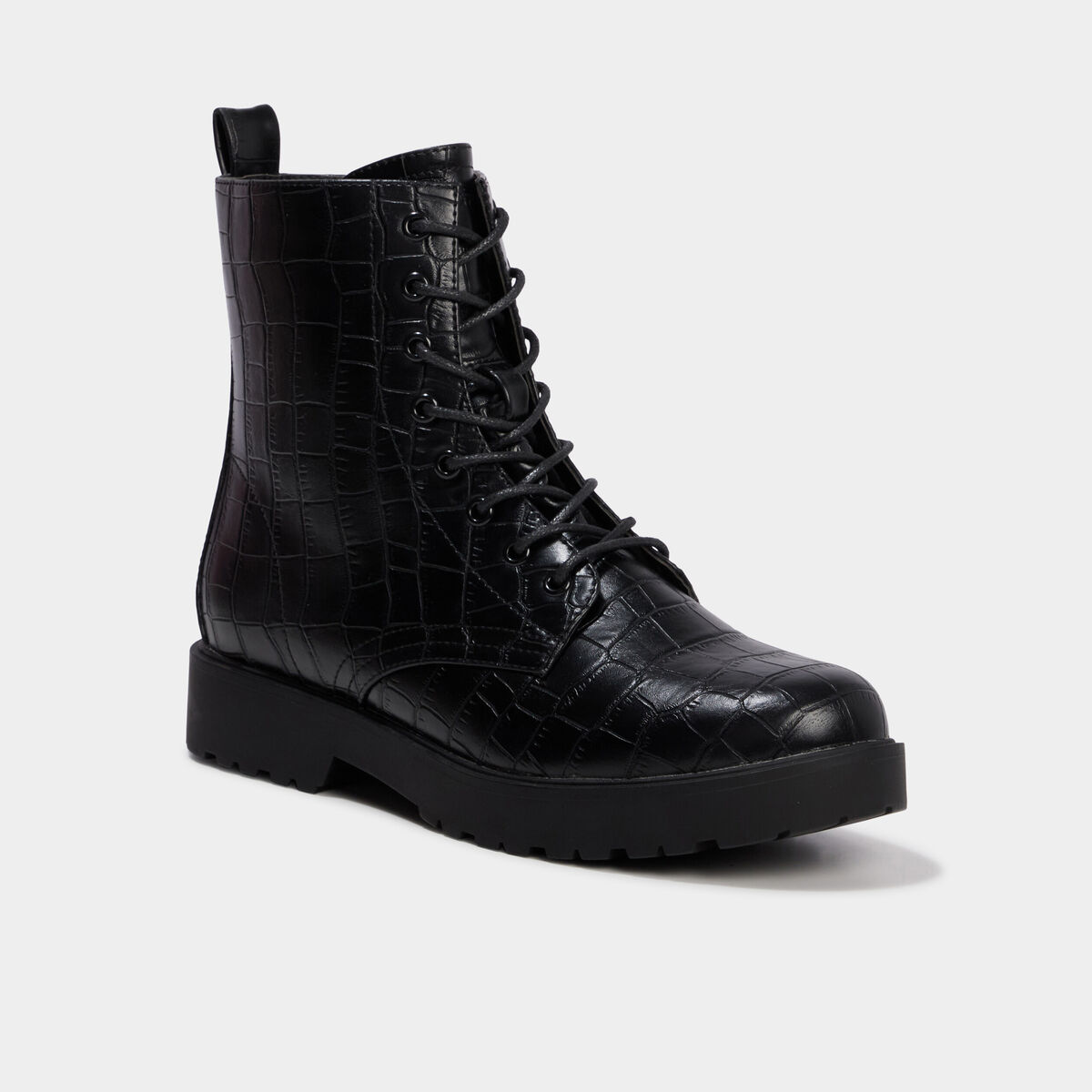 Boots plates zipp&eacute;es &agrave; lacets noir femme