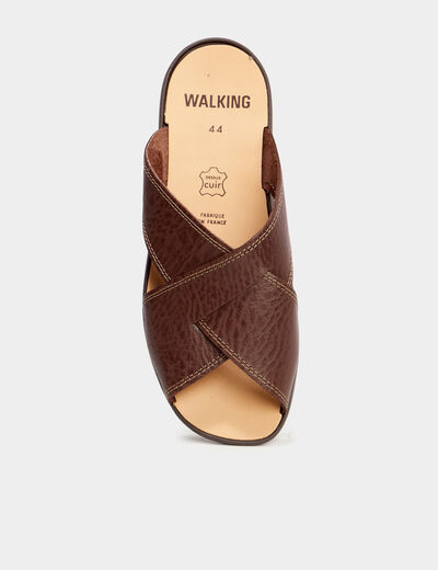 Mules brides croisées en cuir marron homme