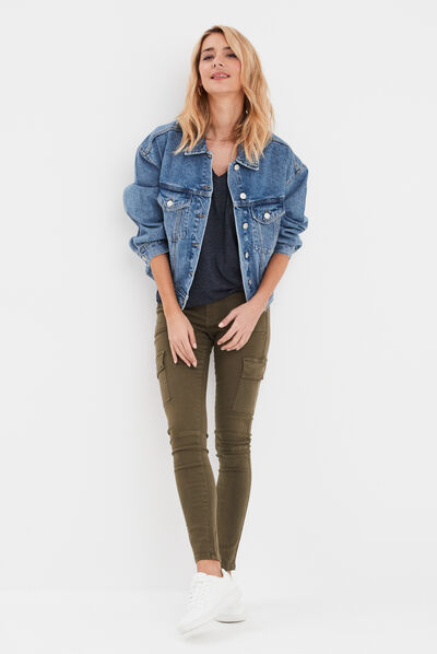 Pantalon cargo skinny 7/8ème Liberto marron foncé femme
