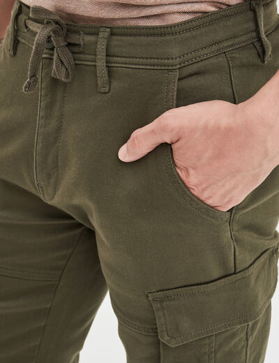 Pantalon cargo slim à coulisse vert kaki homme