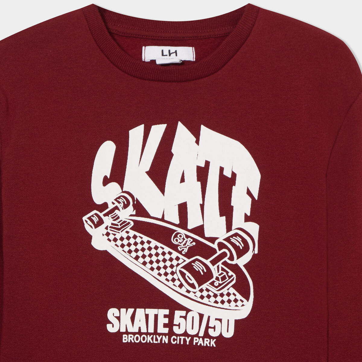 Sweat col rond manches longues bordeaux garçon