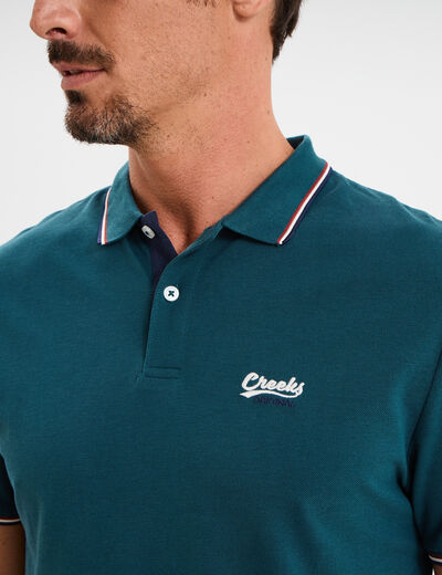 Polo avec broderie poitrine coton Creeks bleu canard homme