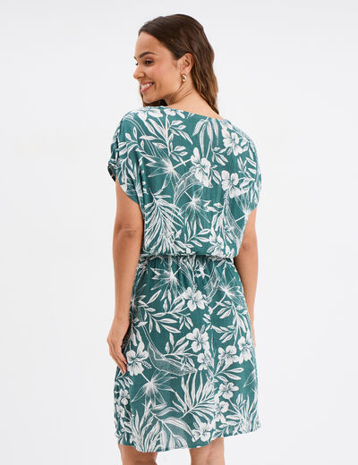 Robe caftant courte col en V vert foncé femme