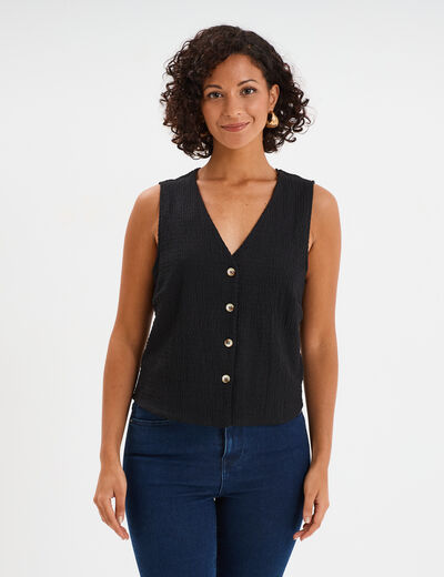 Veston sans manches et col en V noir femme