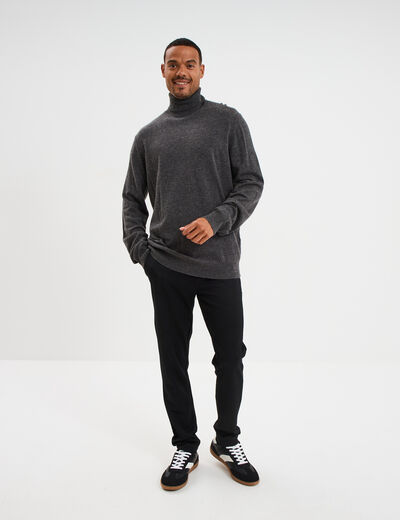 Pull col roul&eacute; manches longues gris fonc&eacute; homme
