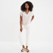 Blouse nouée ajustée manches courtes beige femme
