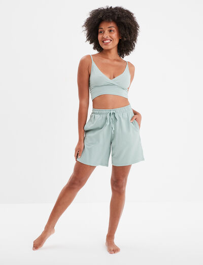 Bas de pyjama short taille élastiquée bleu gris femme