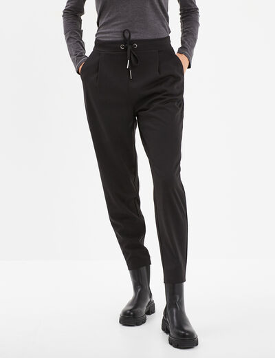 Pantalon en molleton à taille élastiquée noir femme