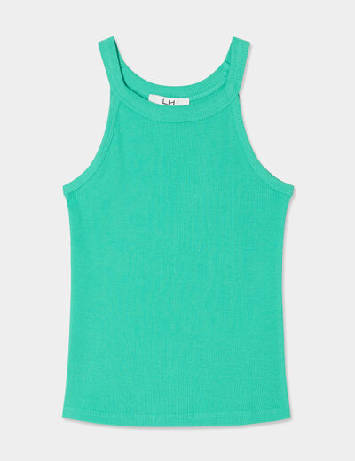 Débardeur côtelé col rond coton vert menthe fille
