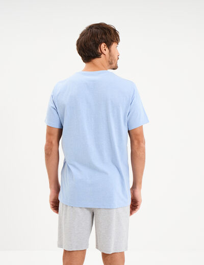 Ensemble pyjama short 2 pi&egrave;ces bleu ciel homme