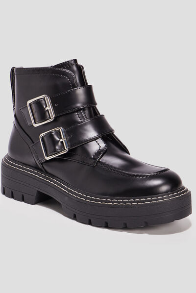 Bottines crantées avec boucles noir femme