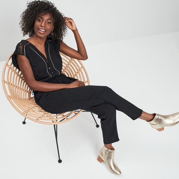 Combinaison pantalon ceinturé noir femme