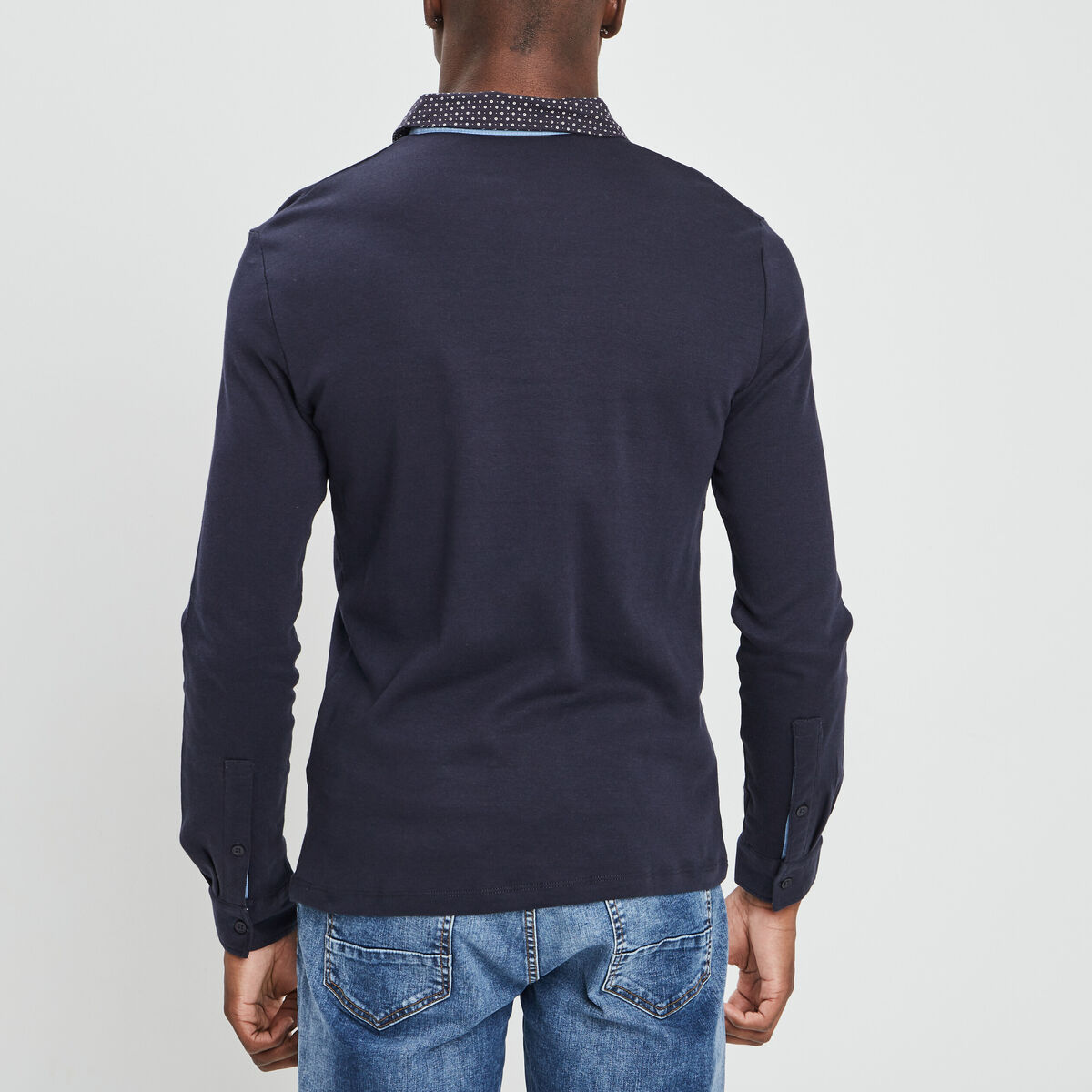 Polo manches longues bleu marine homme