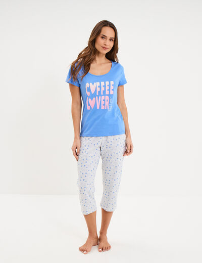 Ensemble pyjama corsaire 2 pi&egrave;ces coton bleu electrique femme